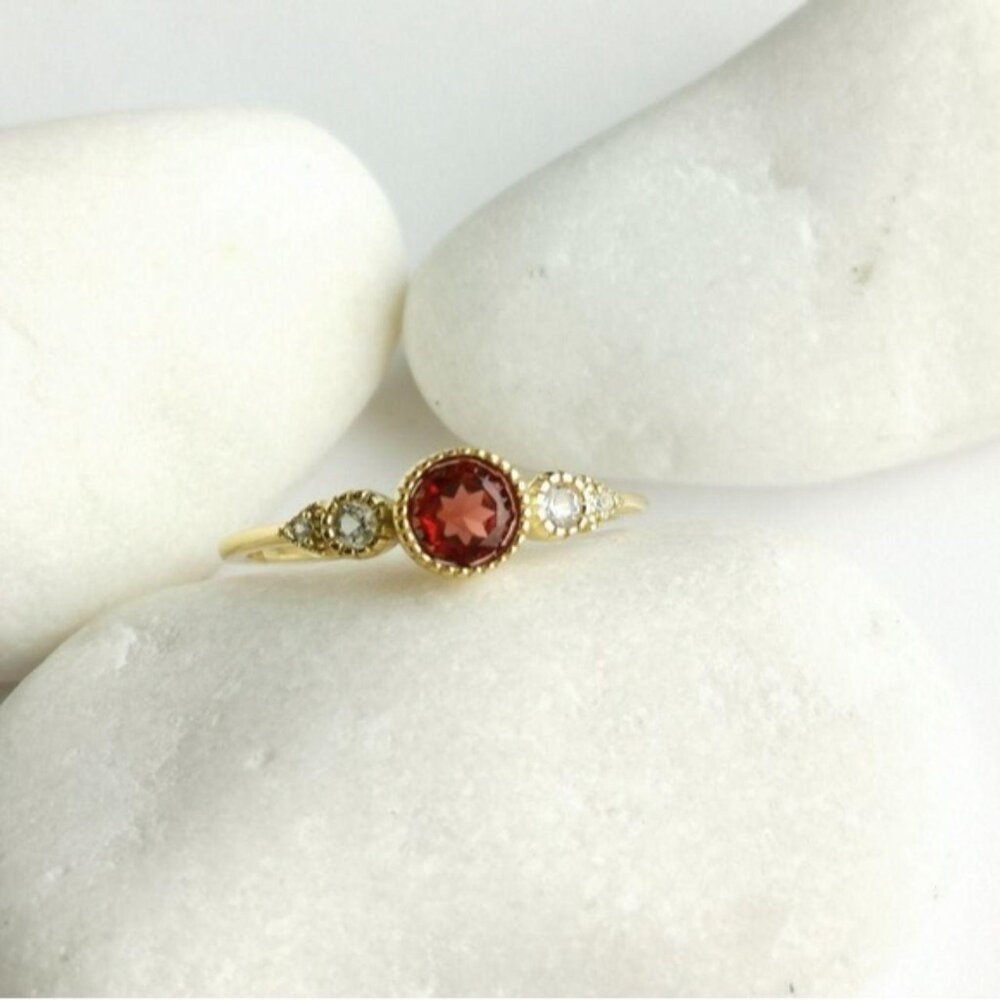 Garnet Diamond Accent Ring 14k Gold on Sterling Silver size 6